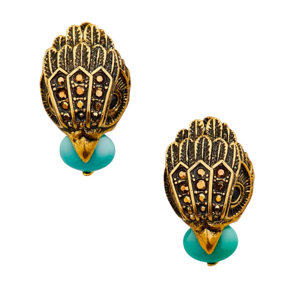 Kurt Geiger London Eagle Head Stud Earrings Gold Turquoise Crystal Designer Boho